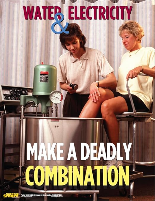 Water & Electricity Make A Deadly Combination Electrical Safety Poster