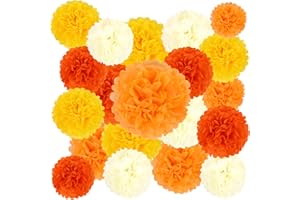 BestoFun 16PCS Fall Party Decorations Orange Tissue Paper Flowers Pompoms Decorations for Girl Groovy Birthday Baby Shower Wedding Autumn Thanksgiving Halloween Room Wall Hanging Décor