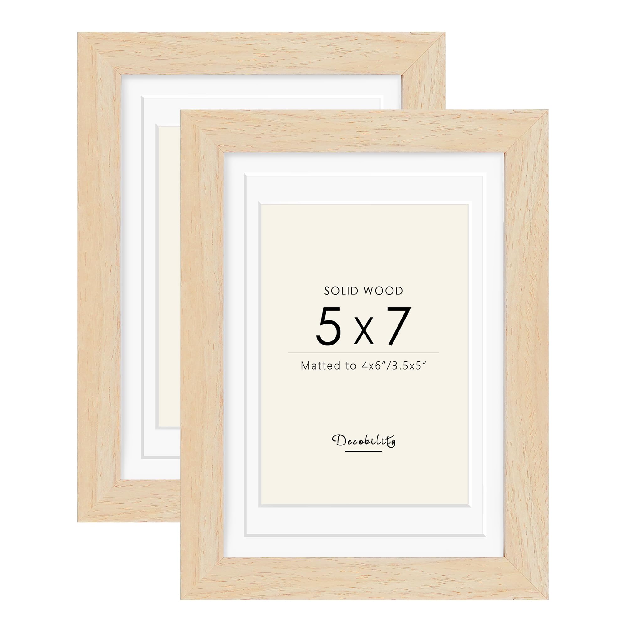Photo 1 of 5x7 Wood Picture Frame Set of 2 with Tempered Glass–Fits 5x7 Photos Without Mat or 3.5x5/4x6 with Mat–Wall & Tabletop Photo Display Frame,Natural wood grain