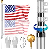 VEVOR 20FT Telescoping Flag Pole Kit, Heavy Duty Aluminum Alloy in Ground Flag Poles for Outside, 3 Display Modes Flagpole with 3x5 American Flag, Professional Accessories, Silver