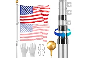 VEVOR 20FT Telescopic Flagpole Kit, Heavy Duty Aluminum Alloy Flag Pole Kit in Ground for Outside, 3 Display Modes Flagpole w