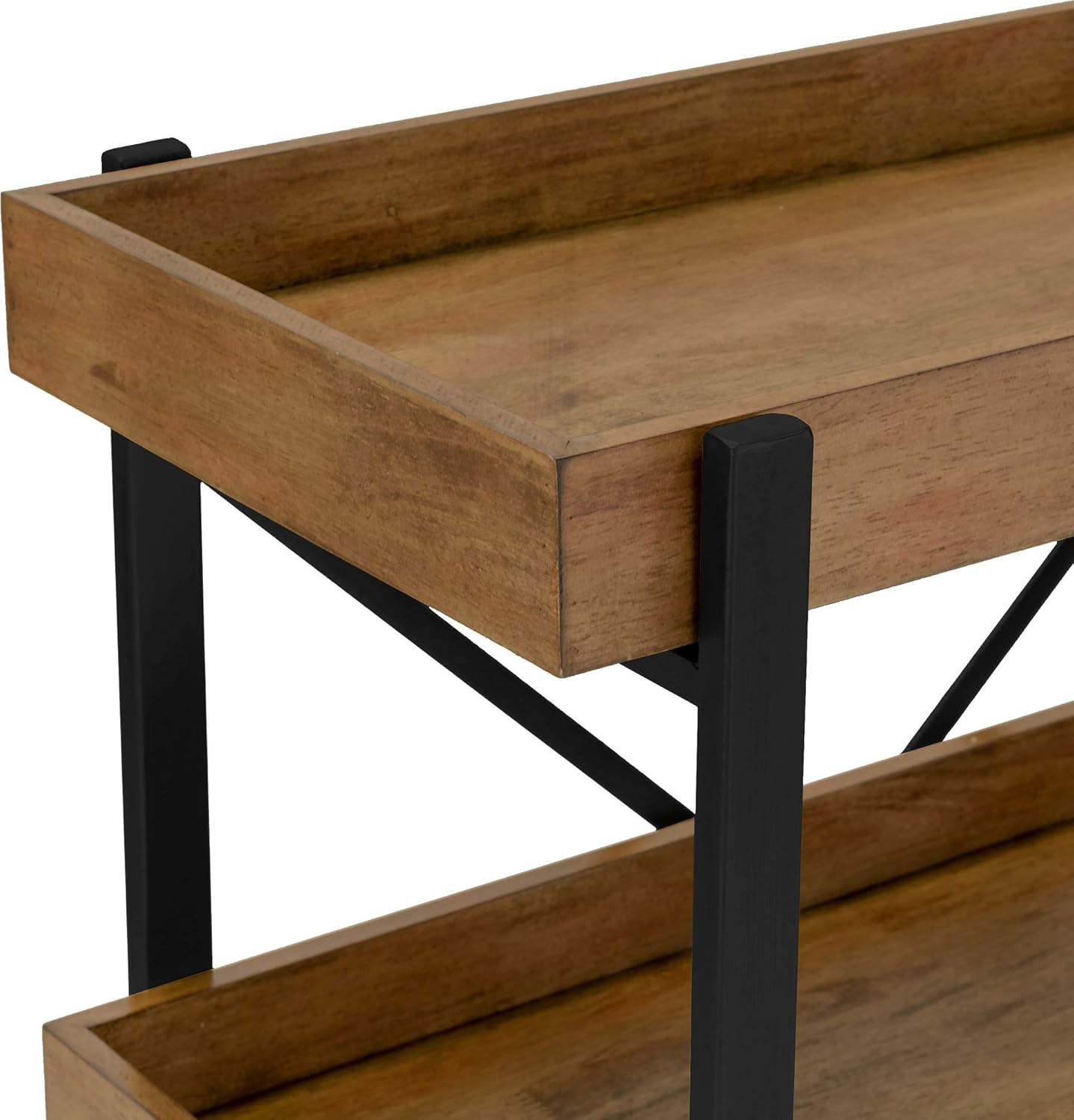 Adore Decor Riley Modern Rustic Rolling Bar Cart with Wheels, 32 Inch Height, Kitchen Organizer Utility, Wood, Matte Black Metal Finish - Kitchen Islands & Carts