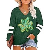 Plus Size St Patricks Day Shirt Women Funny Irish Festival Holiday Long Sleeve Tops Lucky Green Tee T-Shirt