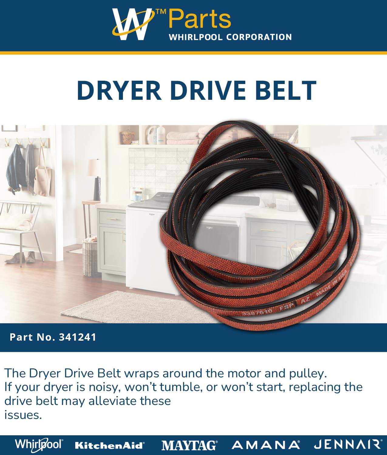 Whirlpool 341241 Dryer Drum Belt, White