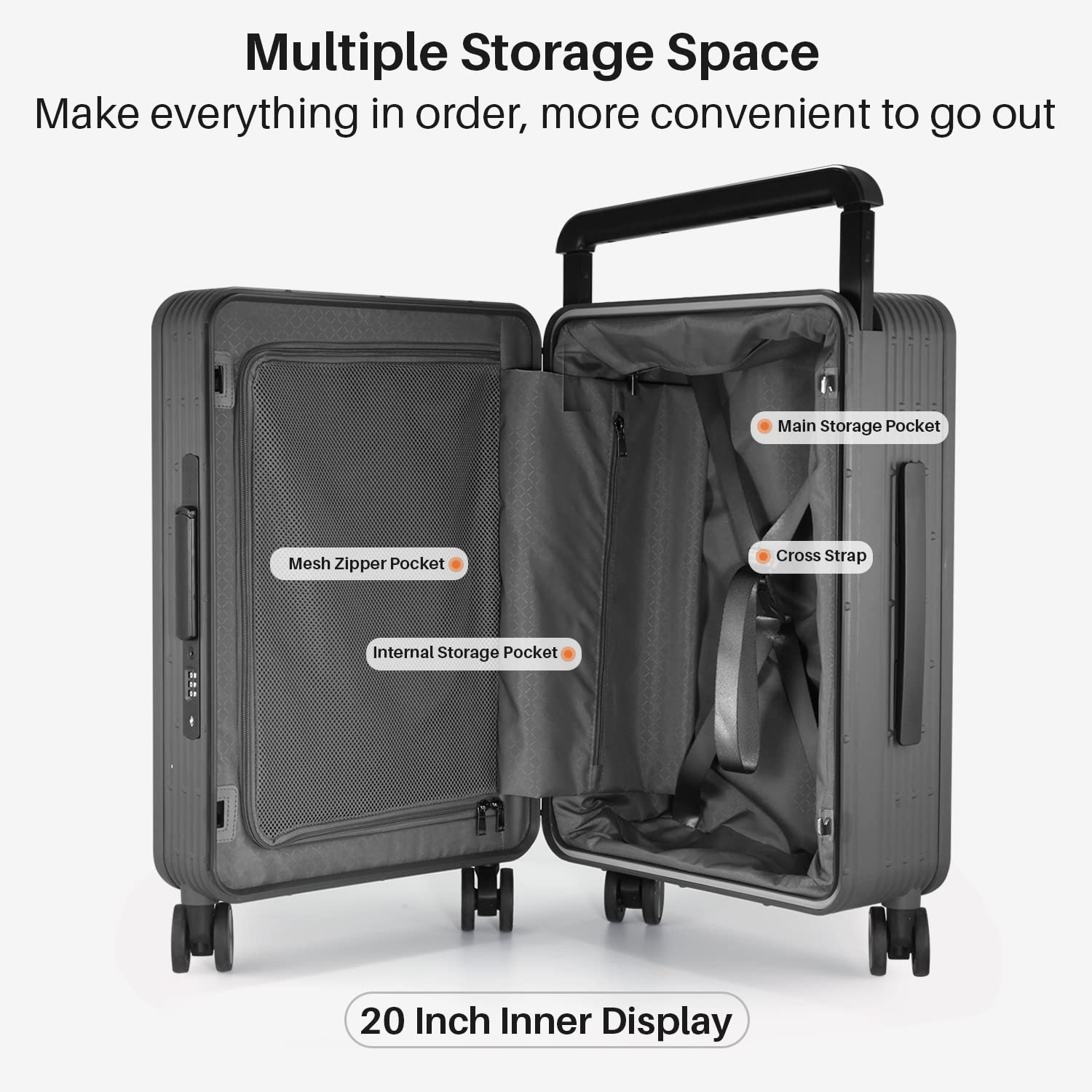 MRPLUM Carry On Luggage 22x14x9 Airline Approved Suitcase Wide Handle Rolling No Zipper Large Suitcase PC Hardshell Suit Case Carry-on Luggage with Wheels&TSA Lock,White