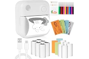 KissDate Mini Thermal Printer, Bluetooth Labler Maker, Portable Inkless Printers Compatible with Android and iOS, Printable Photos, Lists, Memo, QR Codes, Notes(with 14 Roll Paper+12 Colored Pens)