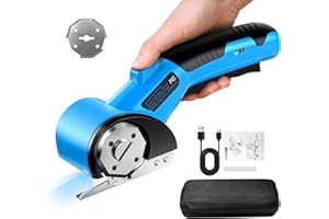 PHYSEN Cordless Electric Scissors, 5V Rechargeable Cardboard Box Cutter Heavy Duty Rotary Tool with Safety Lock & LED Light for Cardboard, Fabric, Box (Blue)