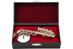 Instrument Ornament Gold Plated Miniature Saxophone Ornament Replica Musical Model with Gift Case for Christmas Birthday Gift