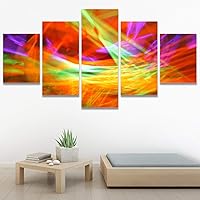 SIGNWIN 5 Panel Canvas Wall Art Modern Art Abstract Closeup Geometric Lights Mixed Media Modern Multicolor for Home Decorations Ready to Hang - 60