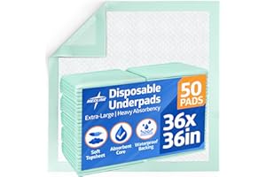Medline Super Absorbent Underpad, 36" x 36", 50 Count, Extra Large Disposable Incontinence Pads, Protective Bed Pads, Chucks, For Kids, Adults, Elderly, Furniture & Surface Protection Pee Pad