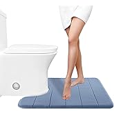 Yimobra Memory Foam Toilet Bath Mat U-Shaped, 24 X 20 Inches,Soft and Comfortable, Super Water Absorption, Non-Slip, Machine Wash and Easier to Dry for Bathroom Commode Contour Rug, Denim Blue