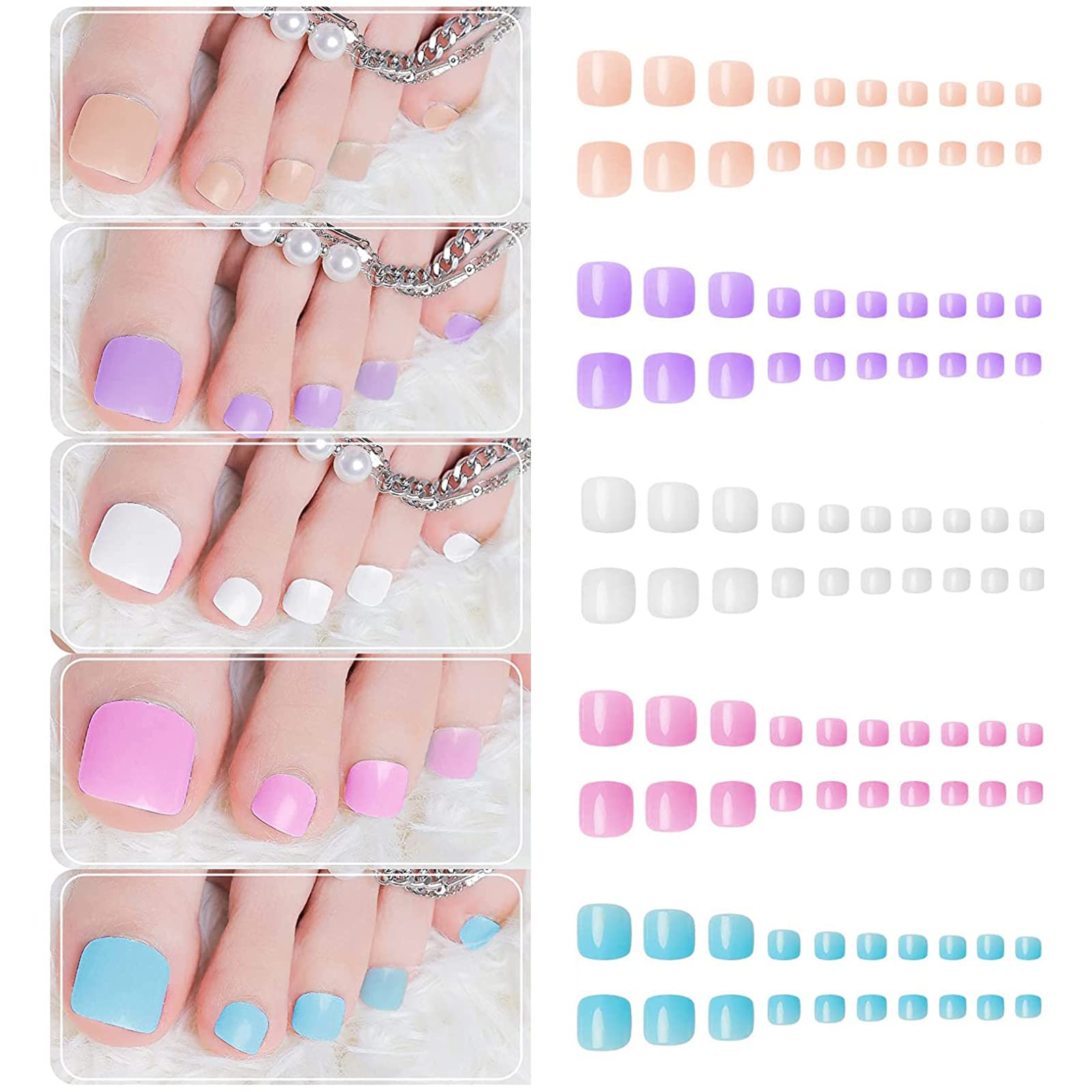 foreverLily False ToeNails Square Fake Toenails Short Full Cover False Toenails Solid Color Artificial False ToeNails for Women and Girls (Bright-color)