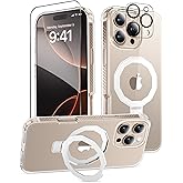 BANLEA for iPhone 16 Pro Max Case, with Screen Protector + Camera Lens Protector, Built-in Seamless Stand, [Compatible with MagSafe] Protective Shockproof Phone Case, Cover for iPhone 16ProMax - Clear