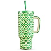 Meoky 40 oz Christmas Tumbler with Handle and Straw, Xmas Tumbler with Lid and Straw, Insulated Stainless Steel Travel Mug, Christmas Gifts for Women Men Adults (Emerald Cheer)