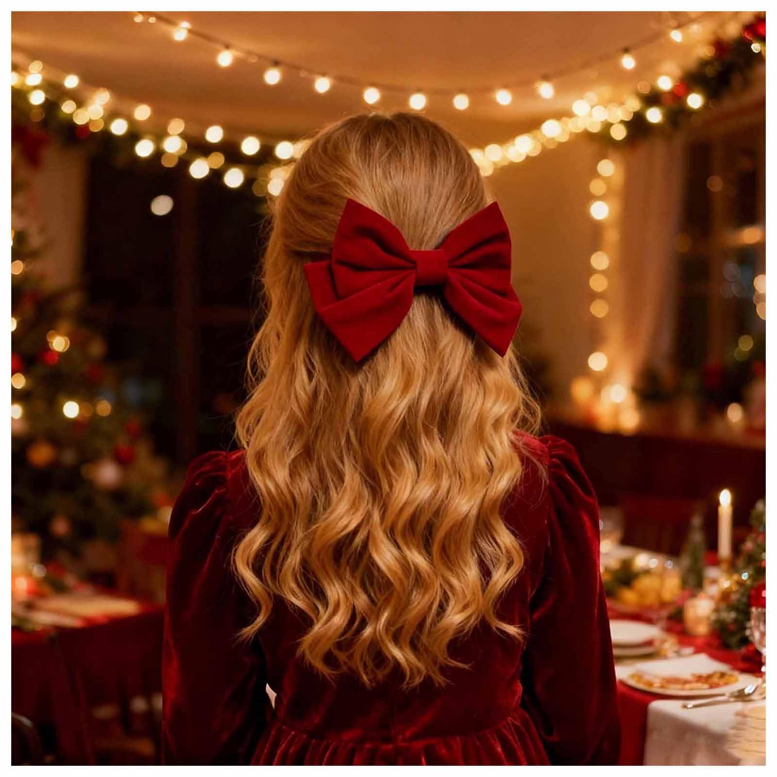 Cybche French Large Bow Hair Clips Red Velvet Bow Hair Barrette Satin Bowknot Hairclips Big Velvet Hair Bows Decorative Hair Accessories Jewelry for Women Headdress(Red3)