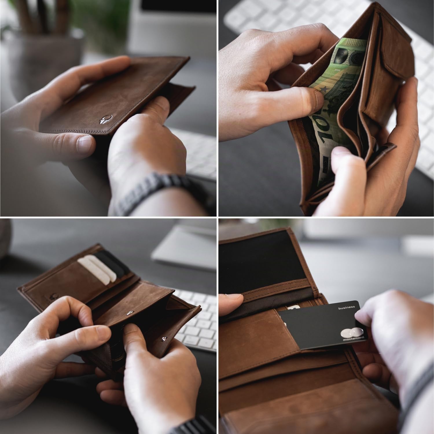DONBOLSO Geldbeutel Herren - Große Geldbörse mit RFID-Schutz aus Leder - Portemonnaie mit Kartenetui Herren und Sichtfach für Ausweis und Kreditkarten - Vintage Braun 7