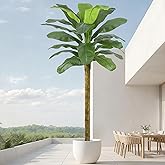 Fsslower Artificial Banana Tree 8.2FT with 21 Leaves Realistic Tall Large Fake Faux Tropical Plant 98 Inch Black Pot Cover with Coconut Fiber for Indoor Home Office Corner Poolside Porch Store Decor