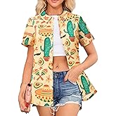 Cinco De Mayo Shirt Women Mexican Party Hawaiian Button Down Shirt Short Sleeve Button Up Blouse Tops