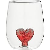 Slant Party Supplies - Wine Glasses Stemless Drinking Glass with 3D Figurine, 18-Ounce, Red Glitter Heart