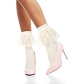 Violet Mist Women Lace Ruffle Ankle Socks Girls Cute Frilly Cotton Crew Socks with Ruffles Fancy Lolita Princess Socks Gifts