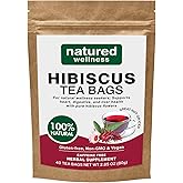 Natured Wellness Hibiscus Tea Bags (40 Count) | Pure Hibiscus Flower Tea | Caffeine Free Herbal Tea | Eco-Conscious Packaging | Tart & Refreshing Hot or Iced | Small Farmers of Sri Lanka