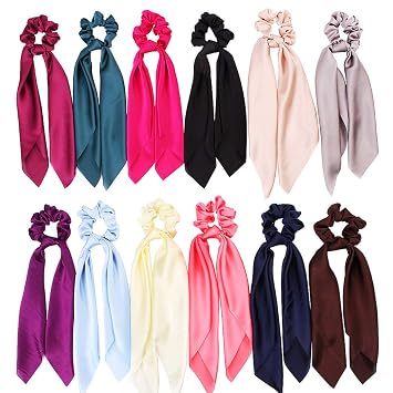 12pcs Bow Scrunchies Scarf With Printed Pattern Amazon Com