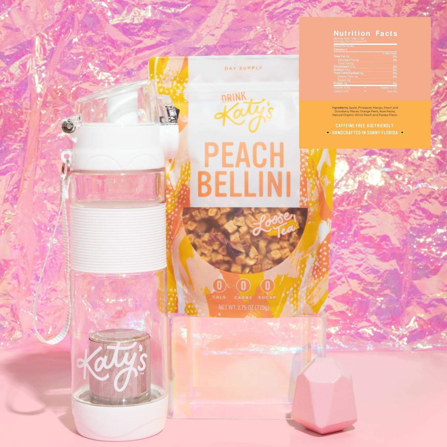 Katy’s Peach Bellini Loose Leaf Tea | Fruity & Refreshing Light White Herbal Tea | Apple, Peach & Mango | Caffeine-Free Tea | 30+ Cups | Hot or Iced | Premium Quality, Woman-Owned | 2.75oz Pouch