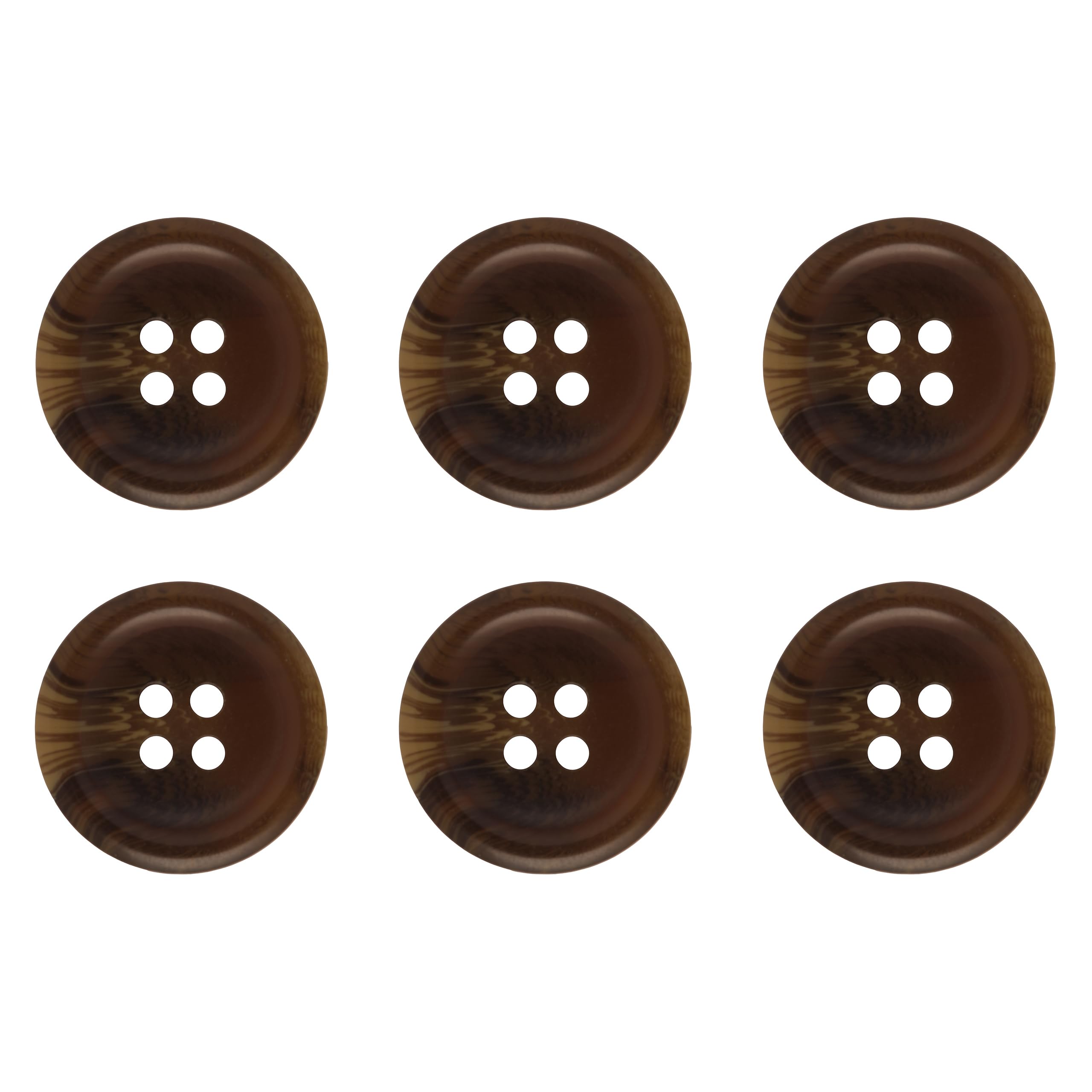 Pack of 6 Dark Brown 20mm Round Faux Horn Sew On Plastic Buttons for Coats Jackets Cardigans Flat 4 Holes 32L