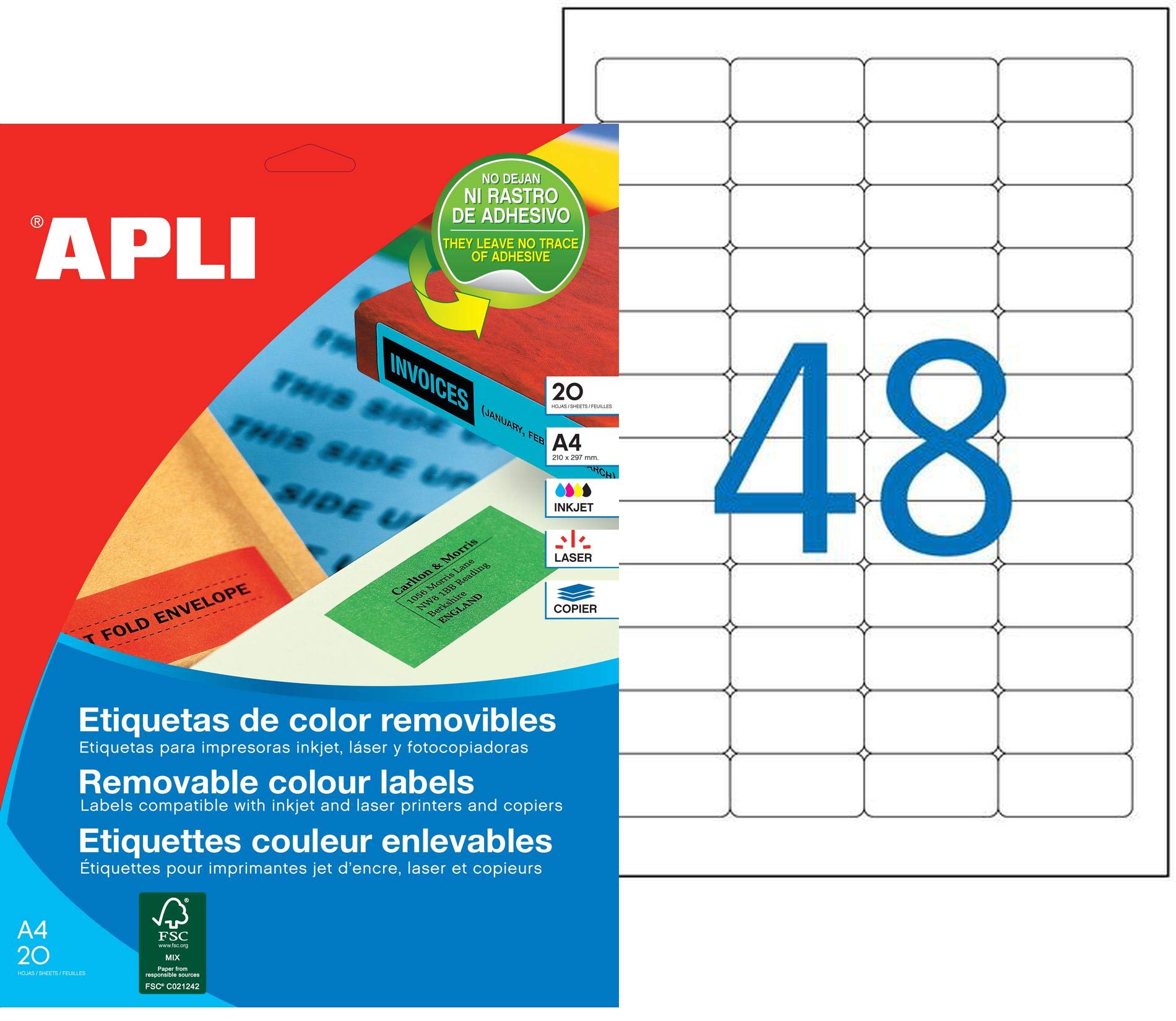 APLI 016685 enlevable Coloured 960 Labels 45.7 x 21.2 mm Red