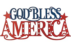 Glitzhome 24"L Metal Patriotic "GOD BLESS AMERICA" Wall Decor Sign,Americana Patriotic Day Letters Hanging Sign 4th of July Hanging Decor Independence Day Plaque Door Wall Hanging Decorations