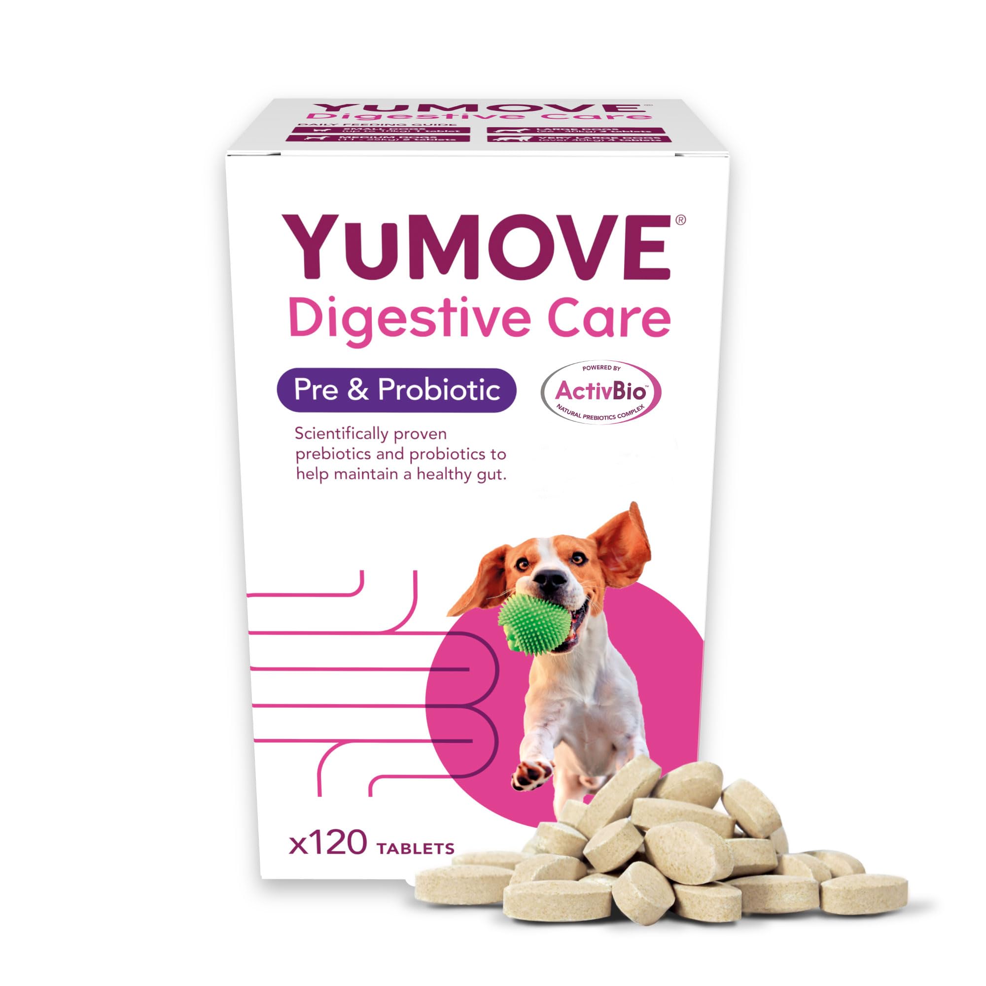 YuMOVE Digestive Care, Dog Pre and Probiotics Supplement for Gut Health and Digestive Support, All Ages and Breeds with Sensitive Digestion, 120 Tablets