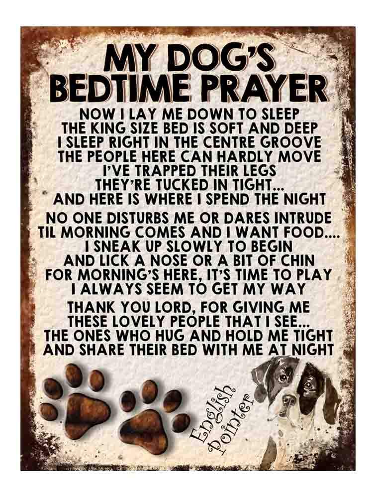 MY DOG'S BEDTIME PRAYER RETRO STYLE METAL TIN SIGN/PLAQUE (ENGLISH POINTER)