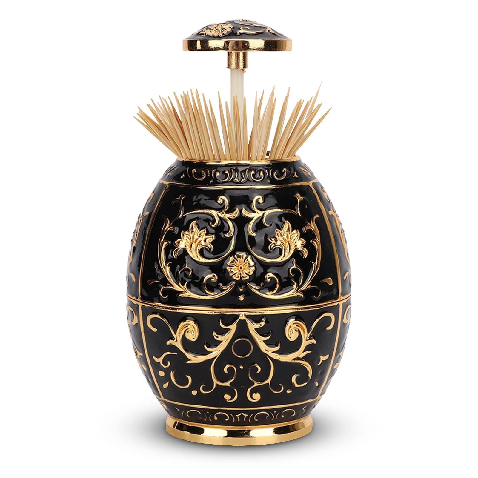 HERCHR Toothpick Holder Dispenser Automatic Toothpick Holder 3.9inch Pop Up Hand Press Retractable Tooth Pick Organizer Storage Box Case Alloy for Home Kitchen