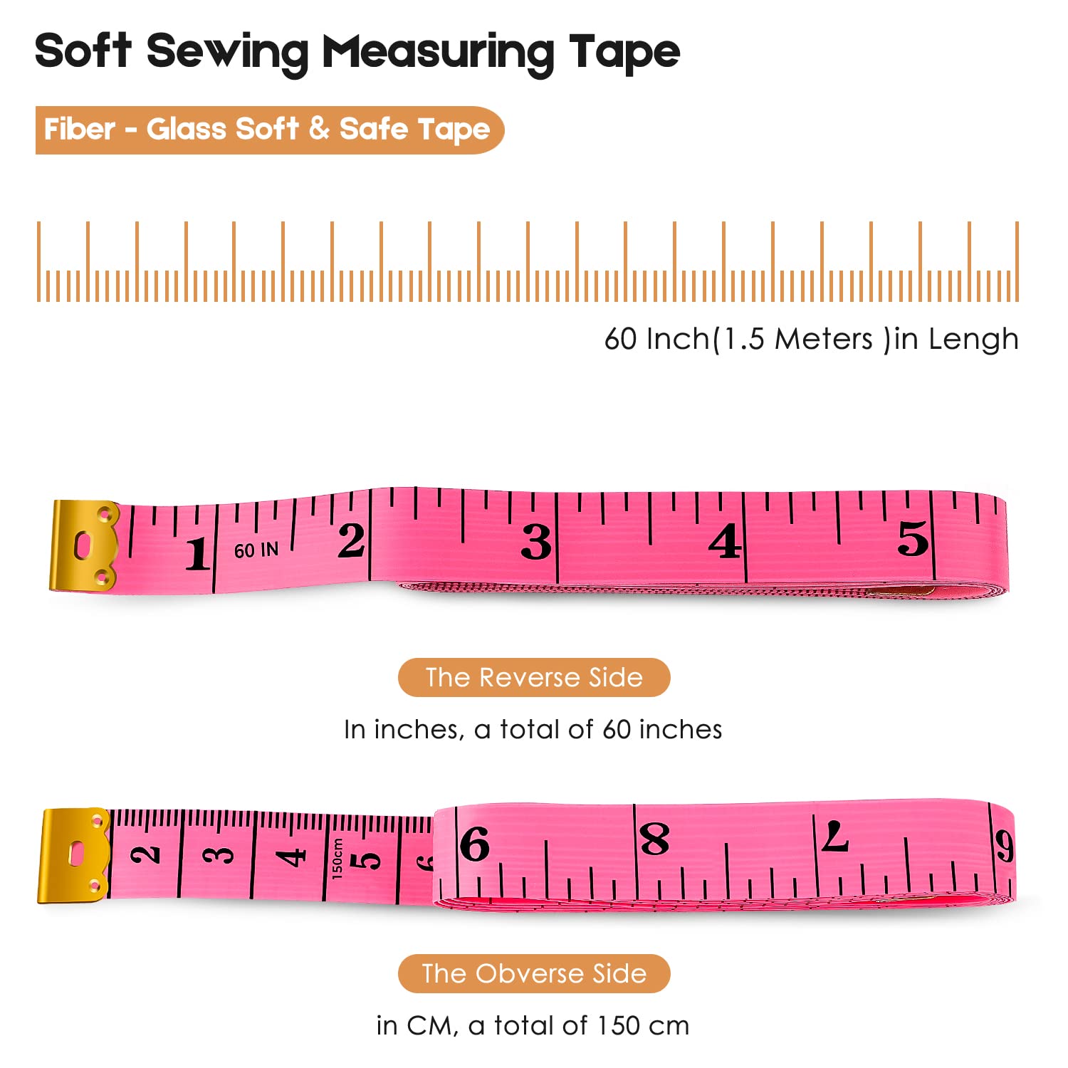iBayam 2 Pack Tape Measure Measuring Tape for Body Fabric Sewing Tailor Cloth Knitting Vinyl Home Craft Measurements, 60-Inch Soft Fashion Pink & Retractable Black Double Scales Rulers for Body Weight