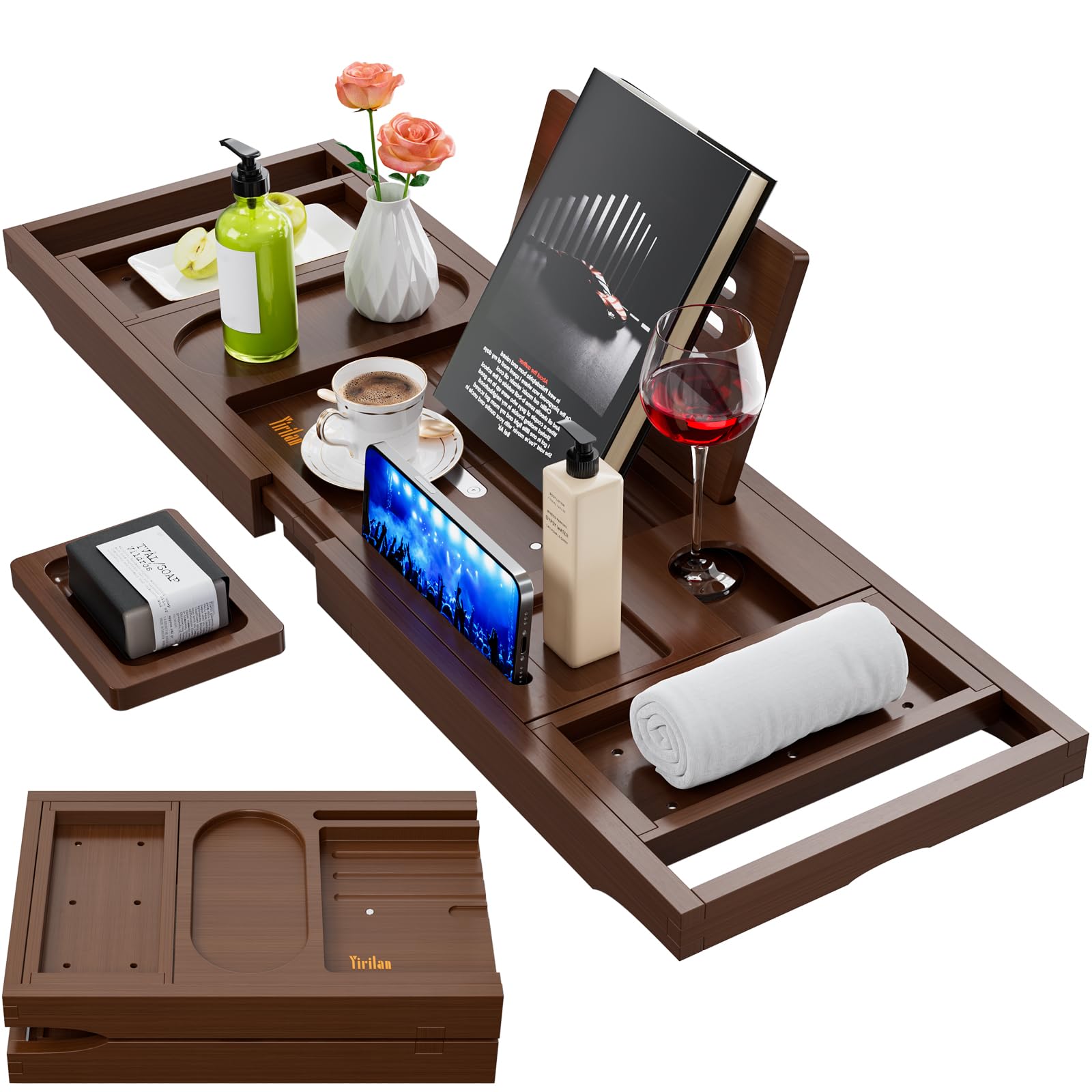 Photo 1 of Yirilan Luxury Bathtub Tray Caddy, Expandable Bath Tray, Unique House Warming Gifts, New Home, Anniversary and Wedding Gifts for Couple, Bridal Shower Gift for Women