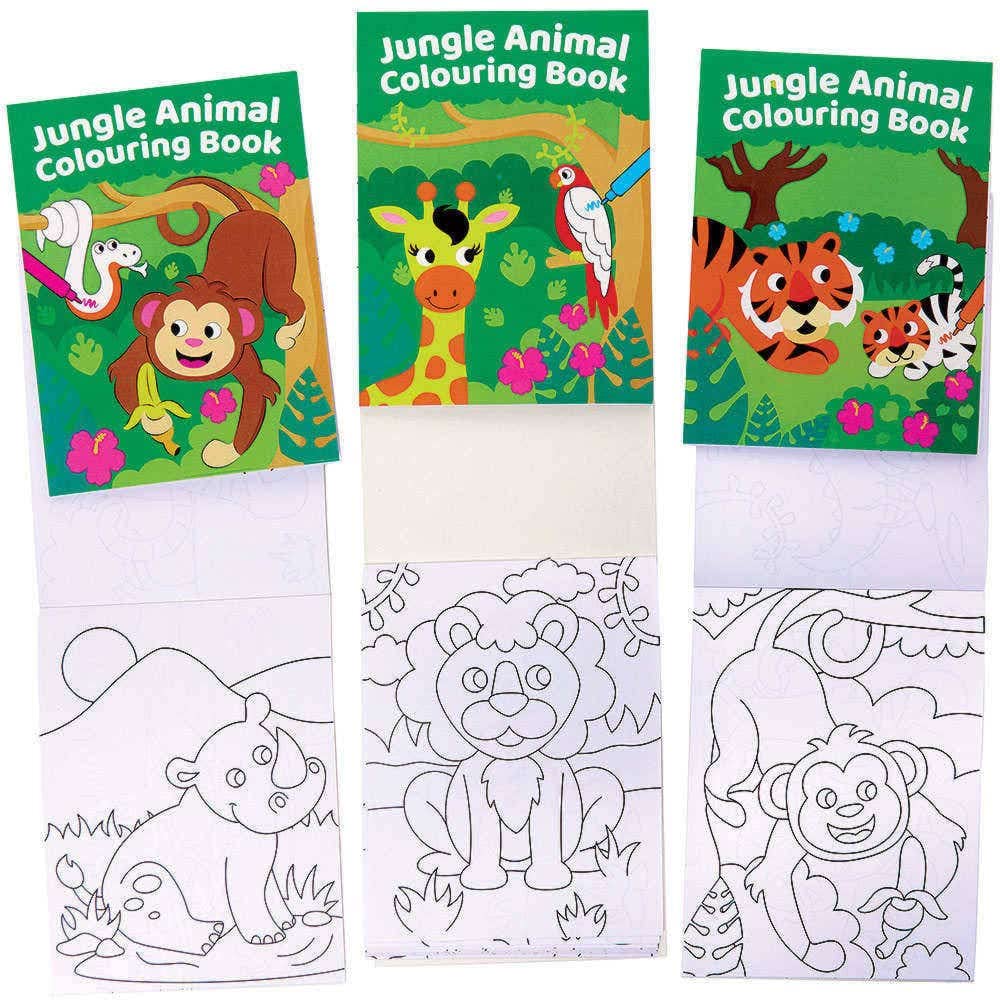 Baker Ross FC992 Jungle Animal Mini Colouring Books for Kids - Pack of 12, Entertaining Travel Activities and Party Favours, Jungle