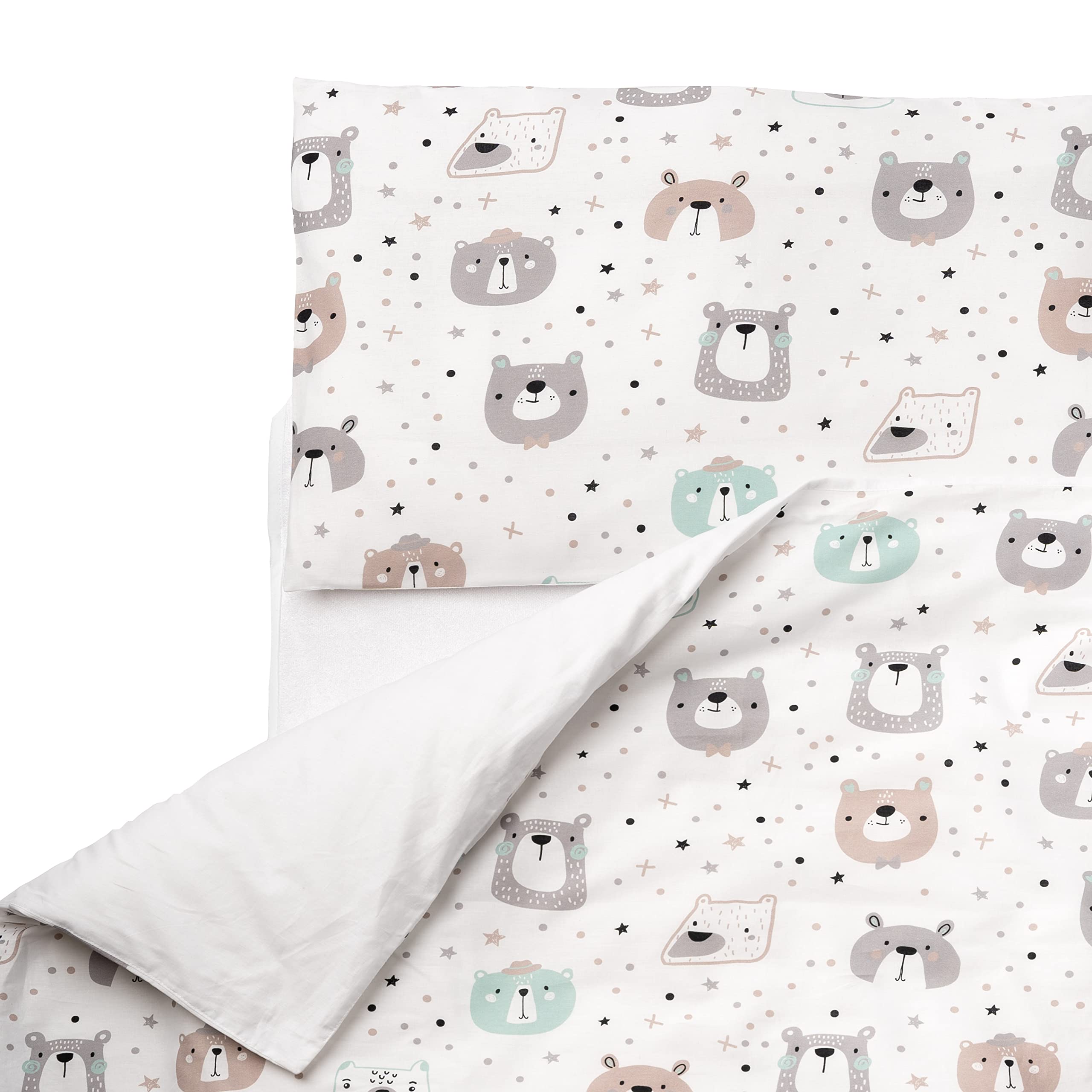 FlyIdeas Kids Single Duvet Cover Bedding Set and Pillowcase Compatible with Single Beds/Todler Cots - 100% Pure Cotton Certif. Made in EU (Cute Bears, 120x180 cm)