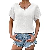 SHENHE Women's Dressy Casual Blouse Short Sleeve V Neck Textured Top Summer Work Shirt