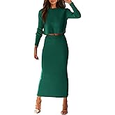 PRETTYGARDEN Women's Spring Fall 2 Piece Sweater Set Rib Knit Long Sleeve Crop Top Maxi Bodycon Skirt Casual Winter Outfits