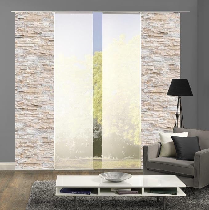 Home Fashion 94149 | 4er-Set Schiebegardinen WALLI | blickdichter Dekostoff & transparenter Halborganza | 4X jeweils 245x60 c