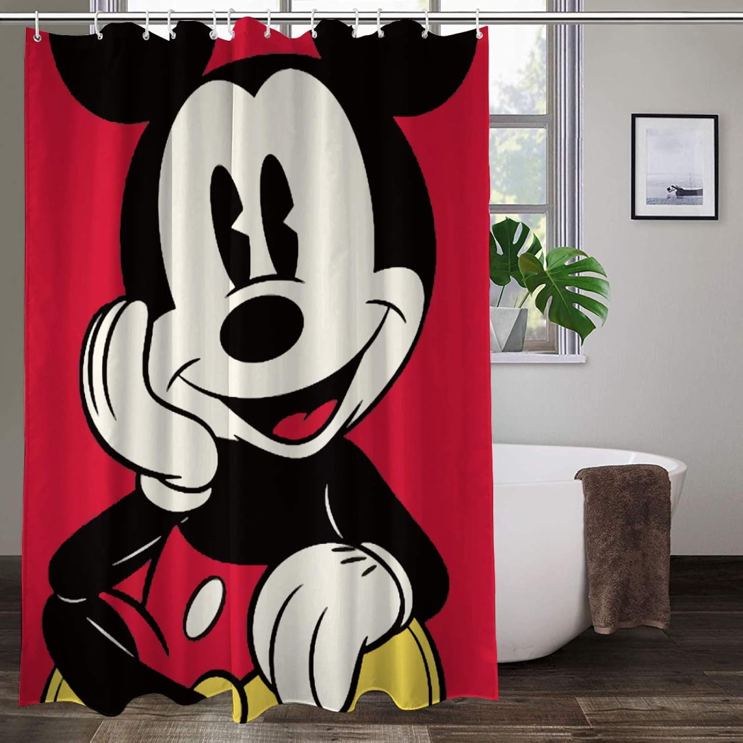 WOMFUI Mickey Mouse Shower Curtain Cartoon Decor Bath