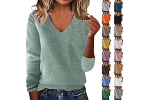 GENERIC Cozy Cashmere Sweaters for Women V Neck Soft Warm Pullover Sweatshirt Light Casual Long Sleeve 2025 Fall Winter