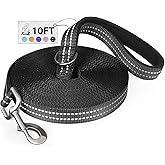 Long Dog Leash XiaZ Training Leashes 10/15/20/30/50/100ft Long Lead for Dogs 10ft Training Leash for Outside Black 10 Foot Nylon Padded Handle Reflective Hiking Yard