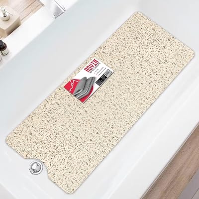 Asvin Extra Long Non Slip Shower Mat 40x120cm Beige Loofah Rubber