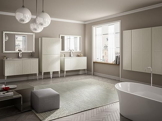 Arredobagnoecucine Mobile Bad A Terra Modern America Grau Natur Grosse 120 Cm Mit Spiegel Waschbecken Und Standsaule Amazon De Kuche Haushalt