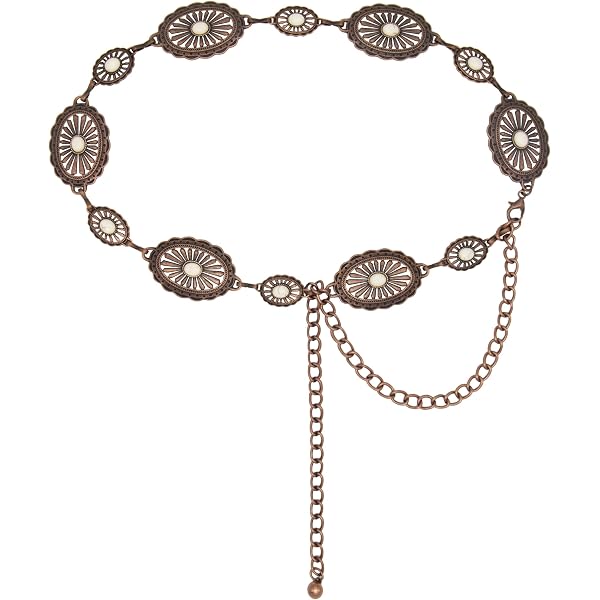 9341 Western Metal Oval Concho Chain Belts For Women Silver Boho Cowgirl Women Cowgirl Chain Belt Metal Boho Waist Chain for Dresses  main image 2