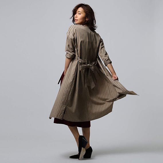 Amazon Co Jp アンタイトル Untitled L マルチストライプシャツワンピース 46 5l キャメル 341 服 ファッション小物