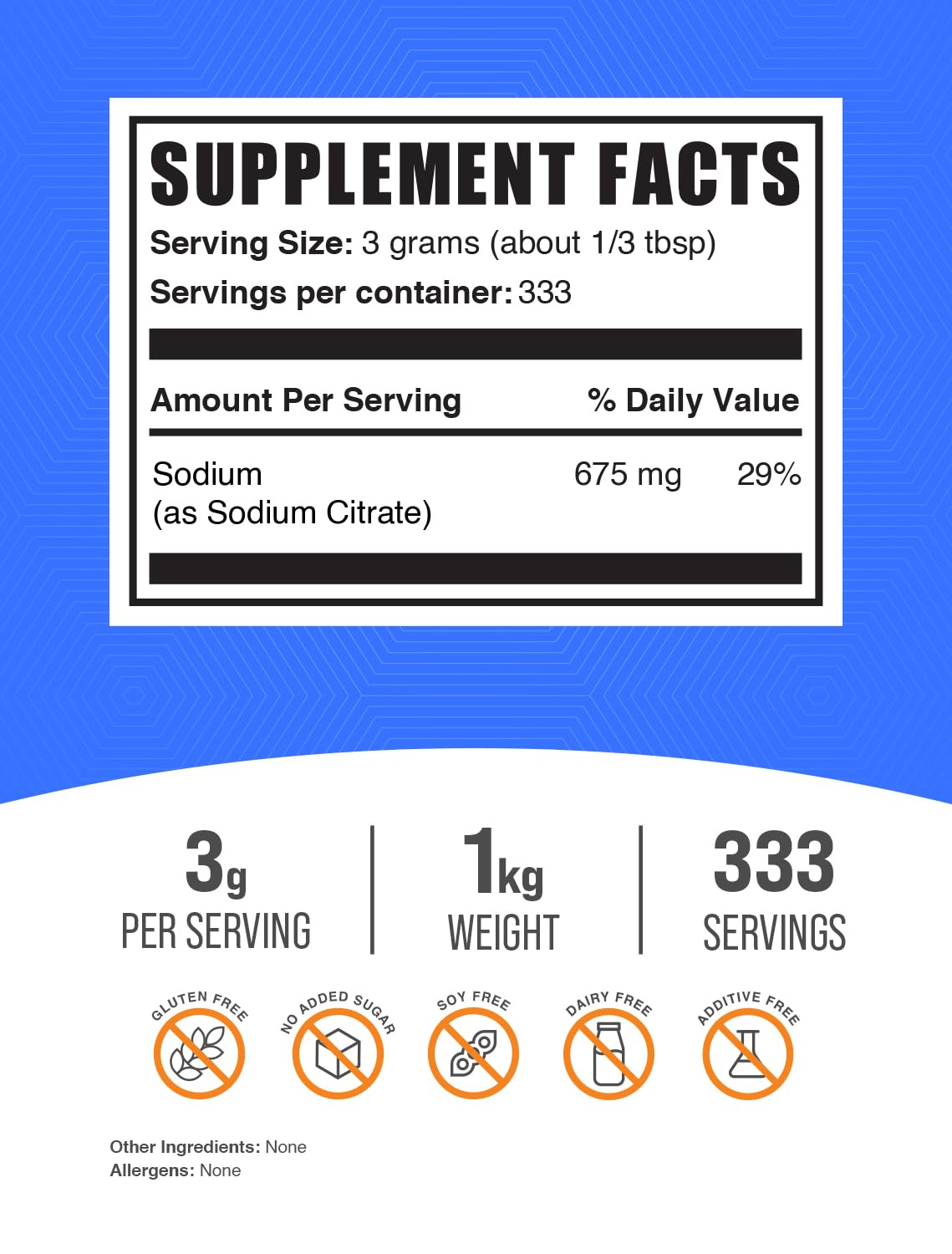 BulkSupplements.com Sodium Citrate Powder - Sodium Citrate Food Grade, Emulsifier, Flavor Enhancer - Gluten Free, 3g per Serving, 1kg (2.2 lbs) (Pack of 1)