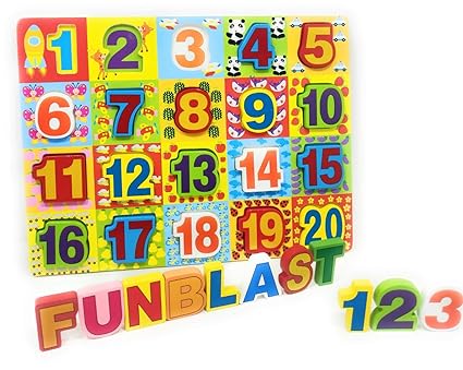 FunBlast Wooden Colorful Learning Educational Board for Kids with Knobs, Educational Learning Wooden Board Tray, Size- 30 X 22 cm, Available in 4 Different Variants (Number)