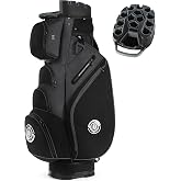 Shopsource 14 Way Golf Cart Bag with Molded Lock Top n Upgrade 900D Oxford | Full-Length Dividers, Anti Rattle, Cooler Pocket, Stable Base, Silent Cart Bags for Men with Ergonomic Strap, Stable Base